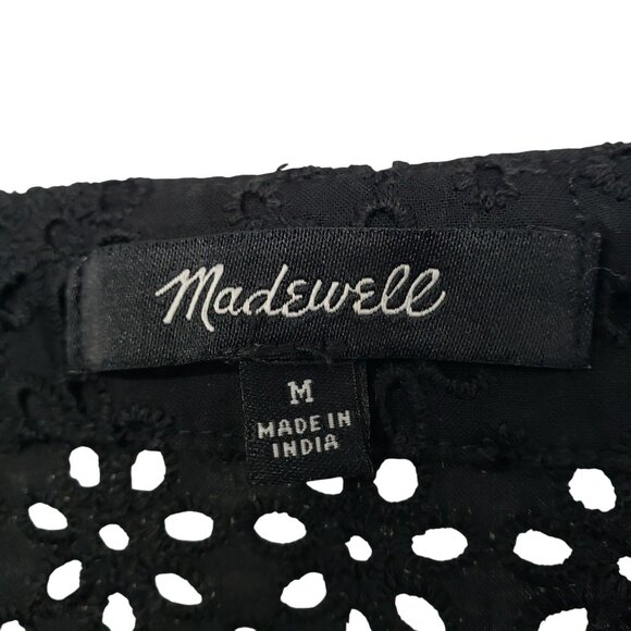 Madewell Black V Neck Button Front Eyelet Short Sleeve Blouse M - Picture 7 of 11